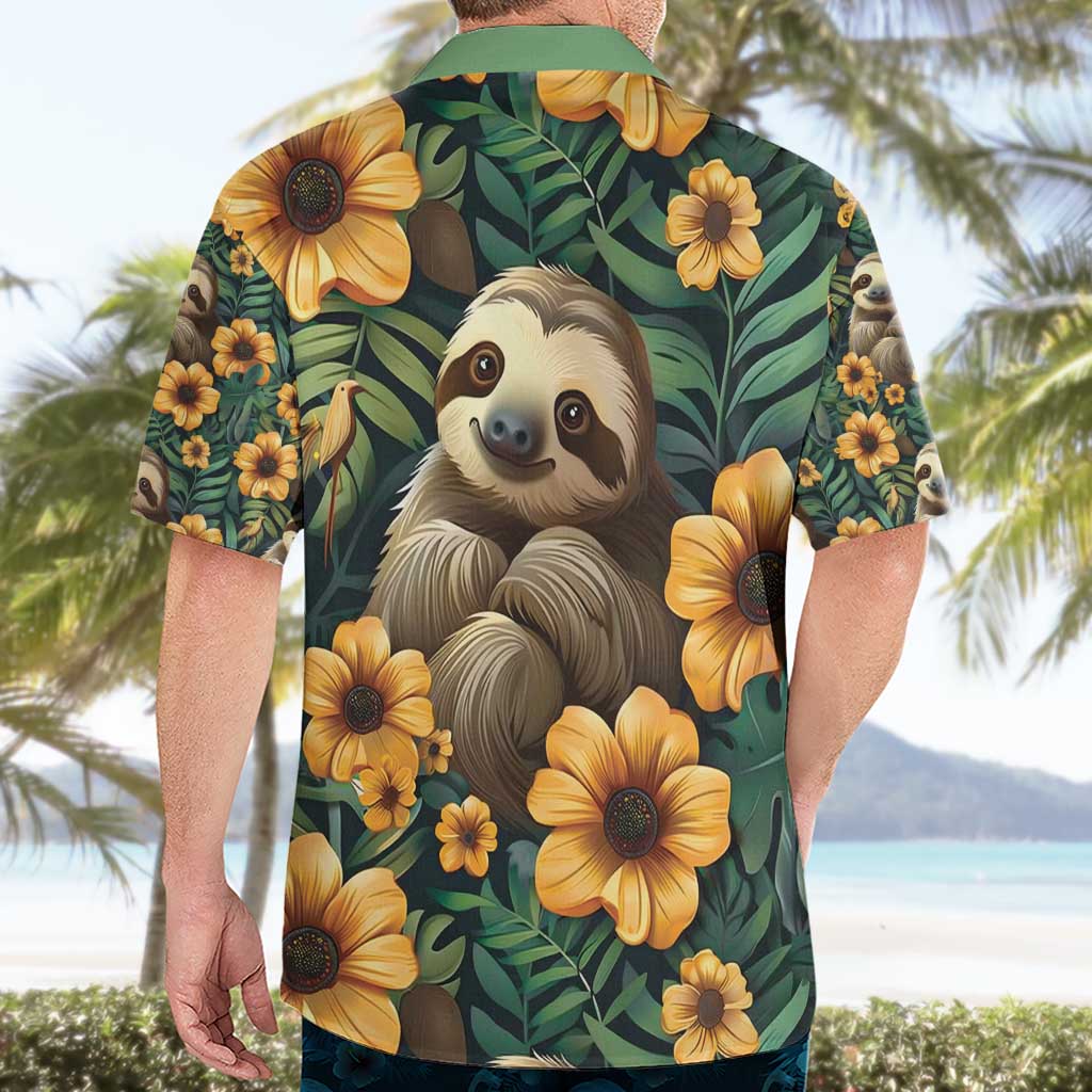 Sloth with Flowers Seamless Style Hawaiian Shirt - Wonder Print Shop