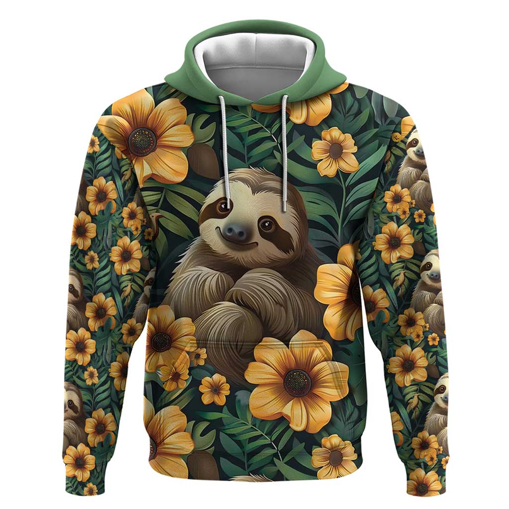 Sloth with Flowers Seamless Style Hoodie - Wonder Print Shop