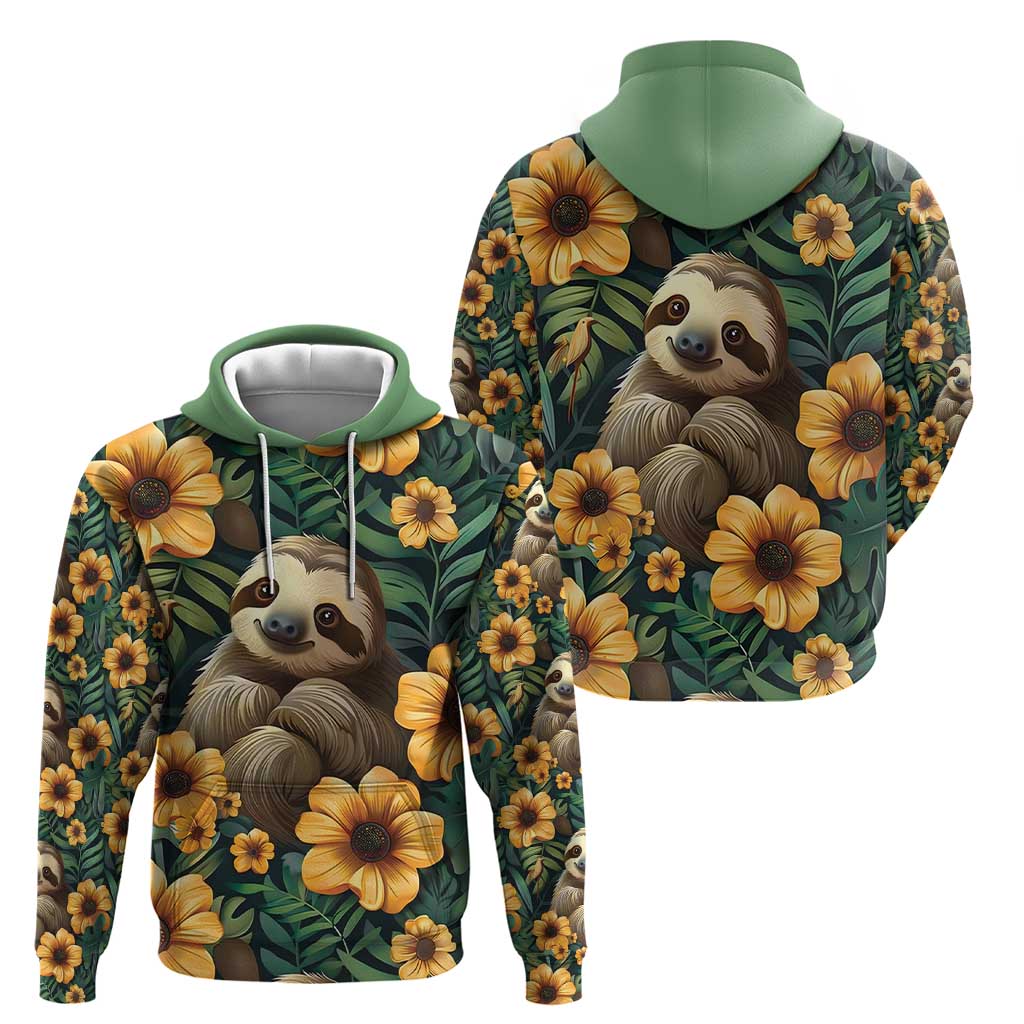 Sloth with Flowers Seamless Style Hoodie - Wonder Print Shop