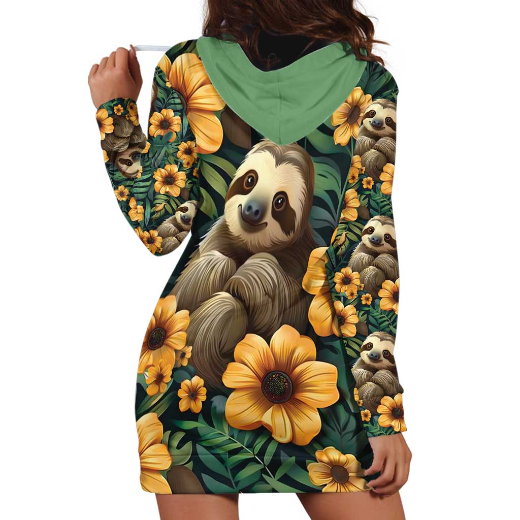 Sloth with Flowers Seamless Style Hoodie Dress - Wonder Print Shop