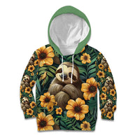 Sloth with Flowers Seamless Style Kid Hoodie - Wonder Print Shop
