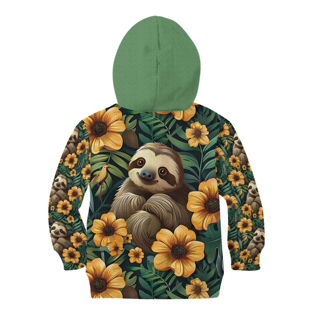 Sloth with Flowers Seamless Style Kid Hoodie - Wonder Print Shop
