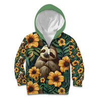 Sloth with Flowers Seamless Style Kid Hoodie - Wonder Print Shop