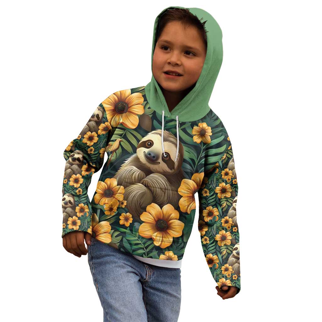 Sloth with Flowers Seamless Style Kid Hoodie - Wonder Print Shop