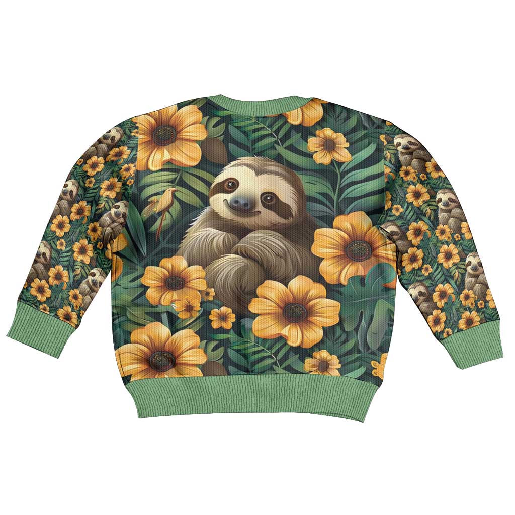 Sloth with Flowers Seamless Style Kid Ugly Christmas Sweater - Wonder Print Shop