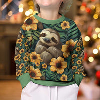 Sloth with Flowers Seamless Style Kid Ugly Christmas Sweater - Wonder Print Shop