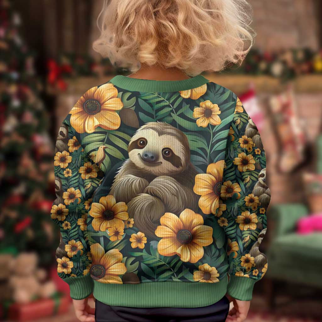 Sloth with Flowers Seamless Style Kid Ugly Christmas Sweater - Wonder Print Shop