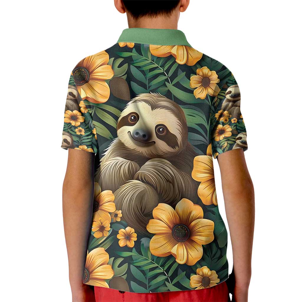 Sloth with Flowers Seamless Style Kid Polo Shirt - Wonder Print Shop