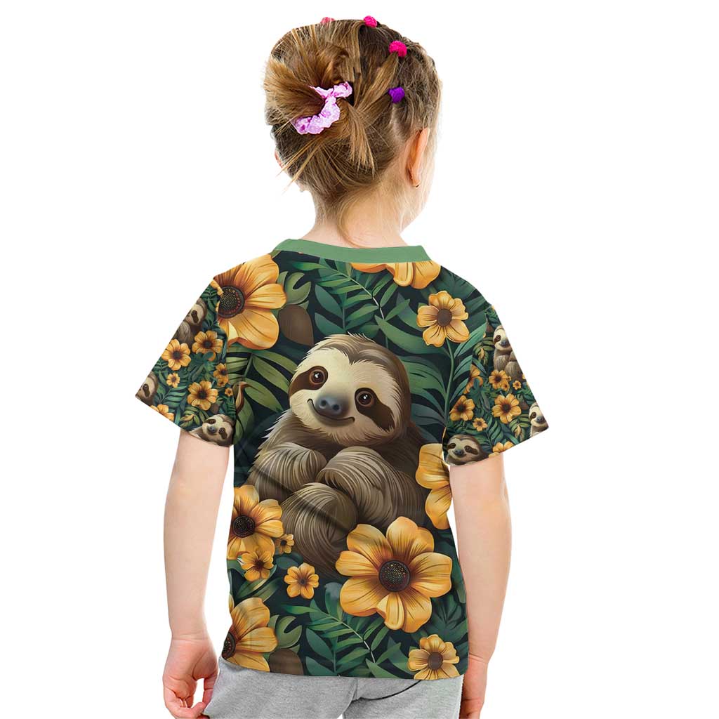 Sloth with Flowers Seamless Style Kid T Shirt - Wonder Print Shop