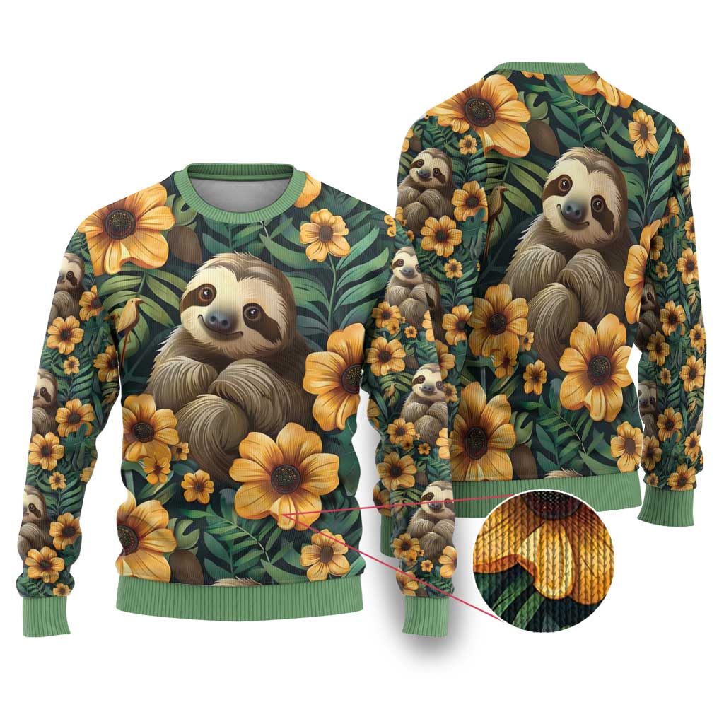 Sloth with Flowers Seamless Style Ugly Christmas Sweater - Wonder Print Shop