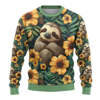 Sloth with Flowers Seamless Style Ugly Christmas Sweater - Wonder Print Shop