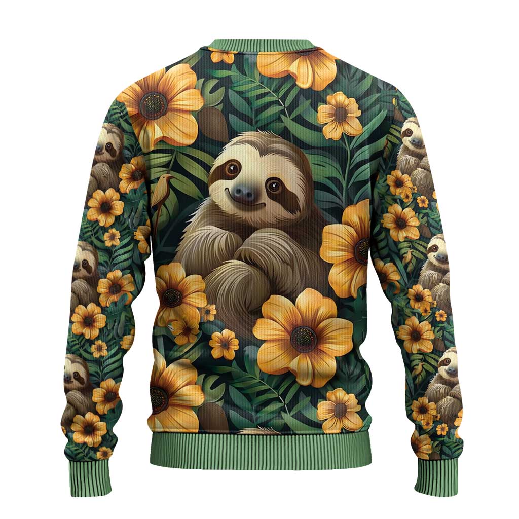 Sloth with Flowers Seamless Style Ugly Christmas Sweater - Wonder Print Shop