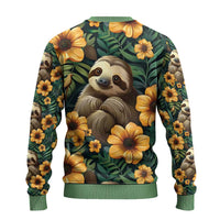 Sloth with Flowers Seamless Style Ugly Christmas Sweater - Wonder Print Shop