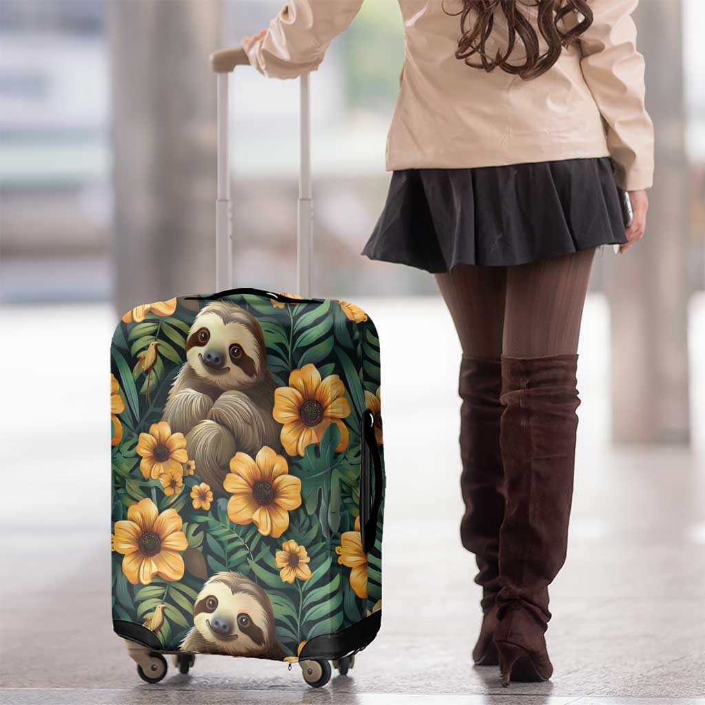 Sloth with Flowers Seamless Style Luggage Cover - Wonder Print Shop