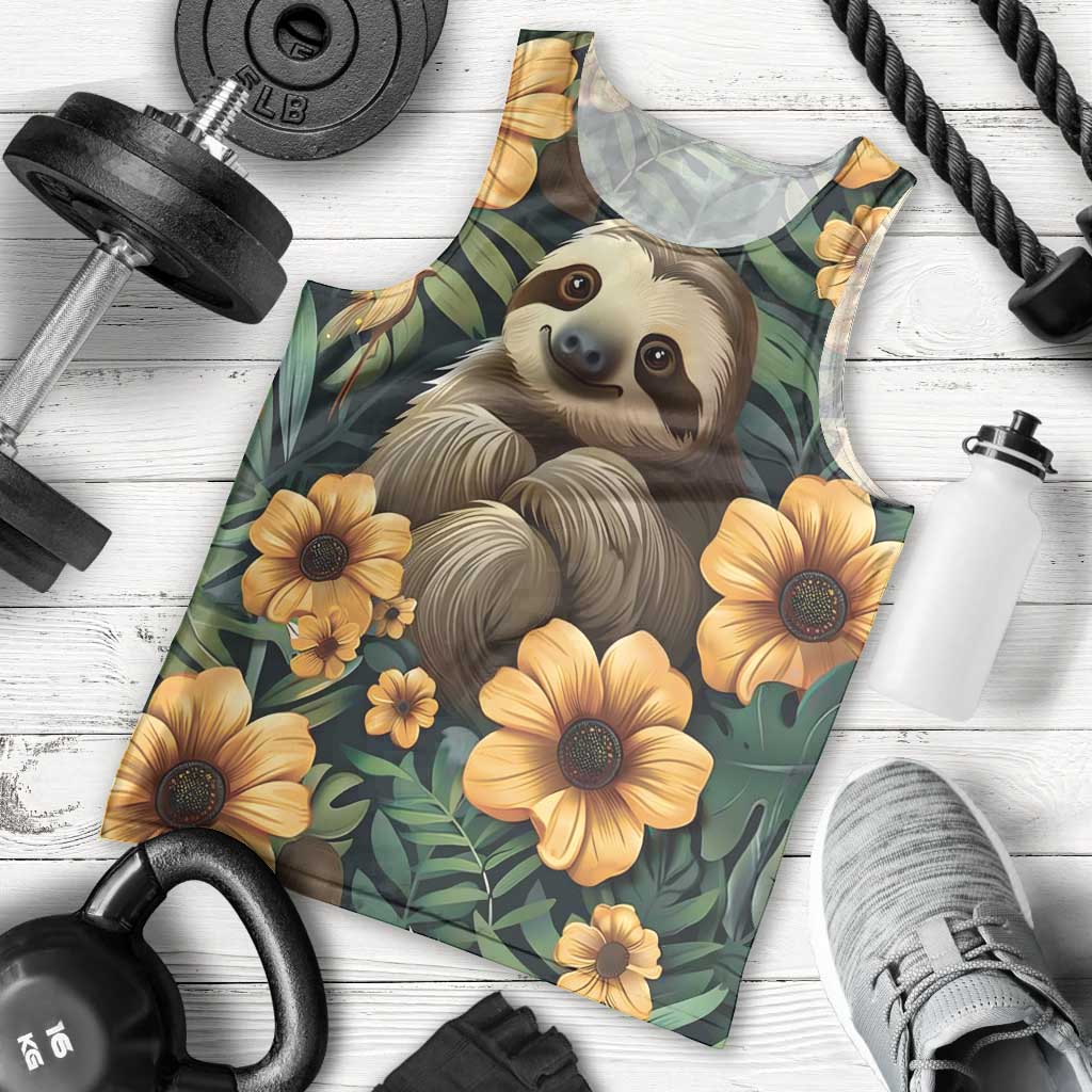 Sloth with Flowers Seamless Style Men Tank Top - Wonder Print Shop