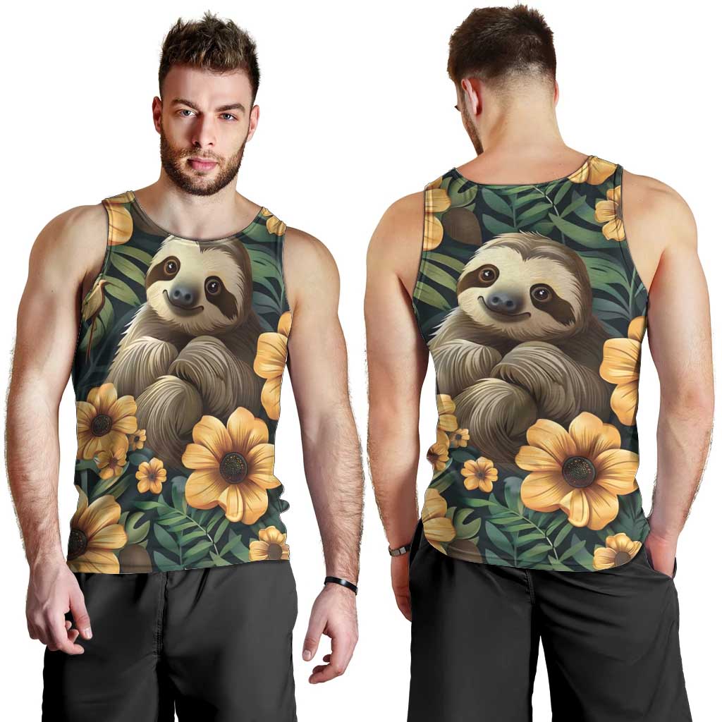 Sloth with Flowers Seamless Style Men Tank Top - Wonder Print Shop