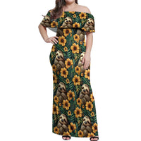Sloth with Flowers Seamless Style Off Shoulder Maxi Dress - Wonder Print Shop