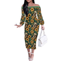Sloth with Flowers Seamless Style Off The Shoulder Long Sleeve Dress - Wonder Print Shop