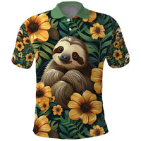Sloth with Flowers Seamless Style Polo Shirt - Wonder Print Shop