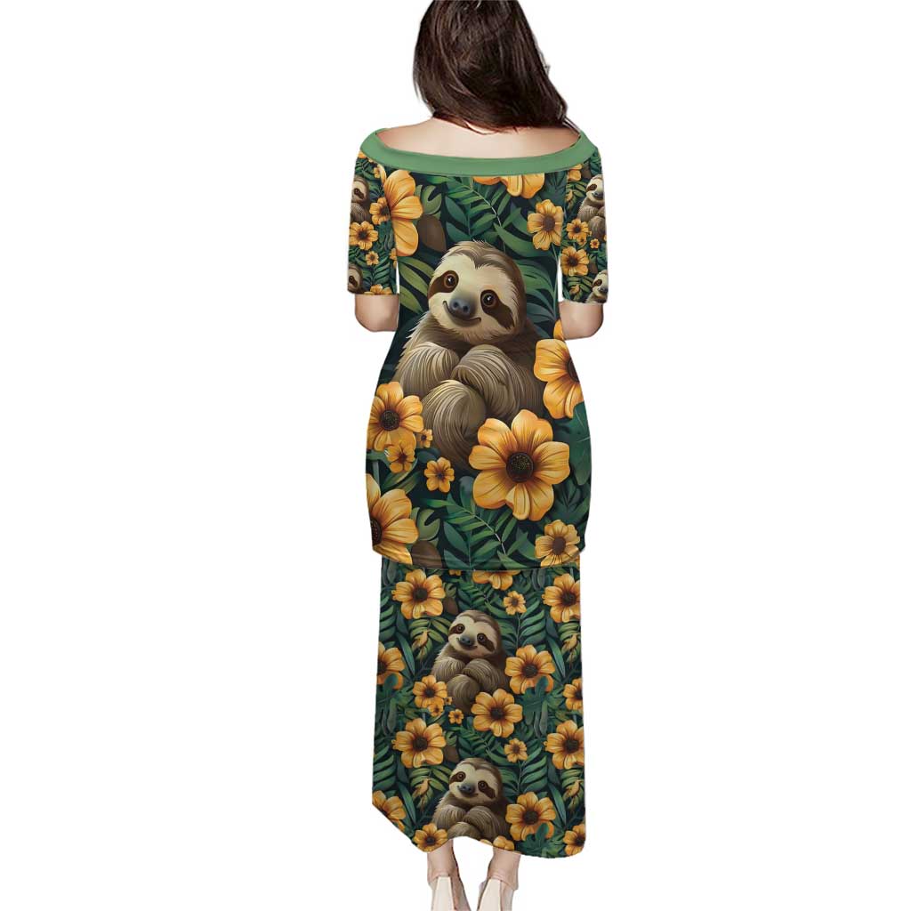 Sloth with Flowers Seamless Style Puletasi - Wonder Print Shop