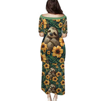 Sloth with Flowers Seamless Style Puletasi - Wonder Print Shop
