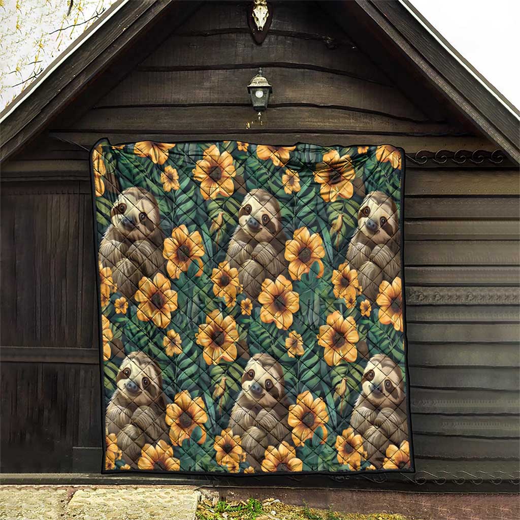Sloth with Flowers Seamless Style Quilt - Wonder Print Shop