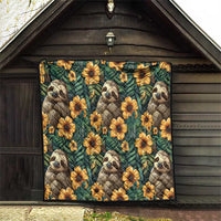 Sloth with Flowers Seamless Style Quilt - Wonder Print Shop