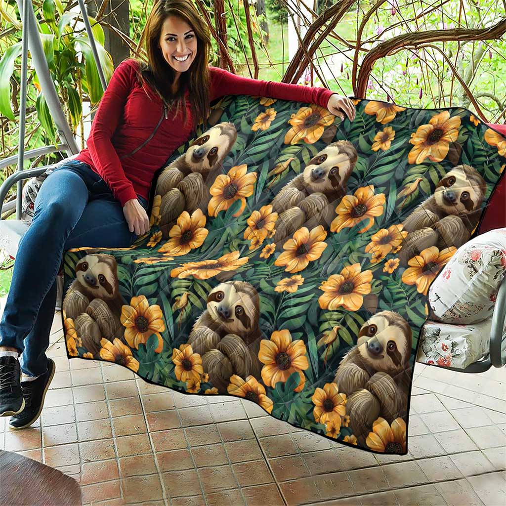 Sloth with Flowers Seamless Style Quilt - Wonder Print Shop