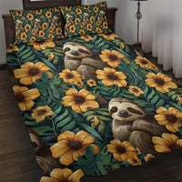 Sloth with Flowers Seamless Style Quilt Bed Set - Wonder Print Shop