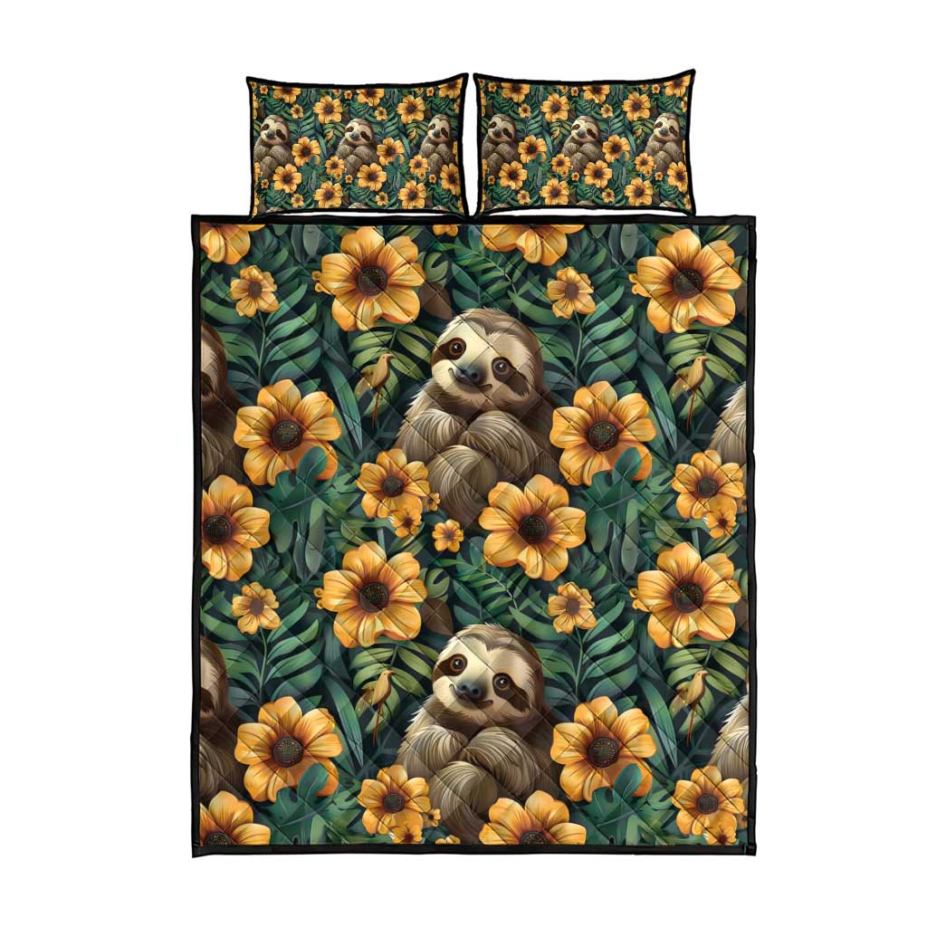 Sloth with Flowers Seamless Style Quilt Bed Set - Wonder Print Shop
