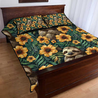 Sloth with Flowers Seamless Style Quilt Bed Set - Wonder Print Shop