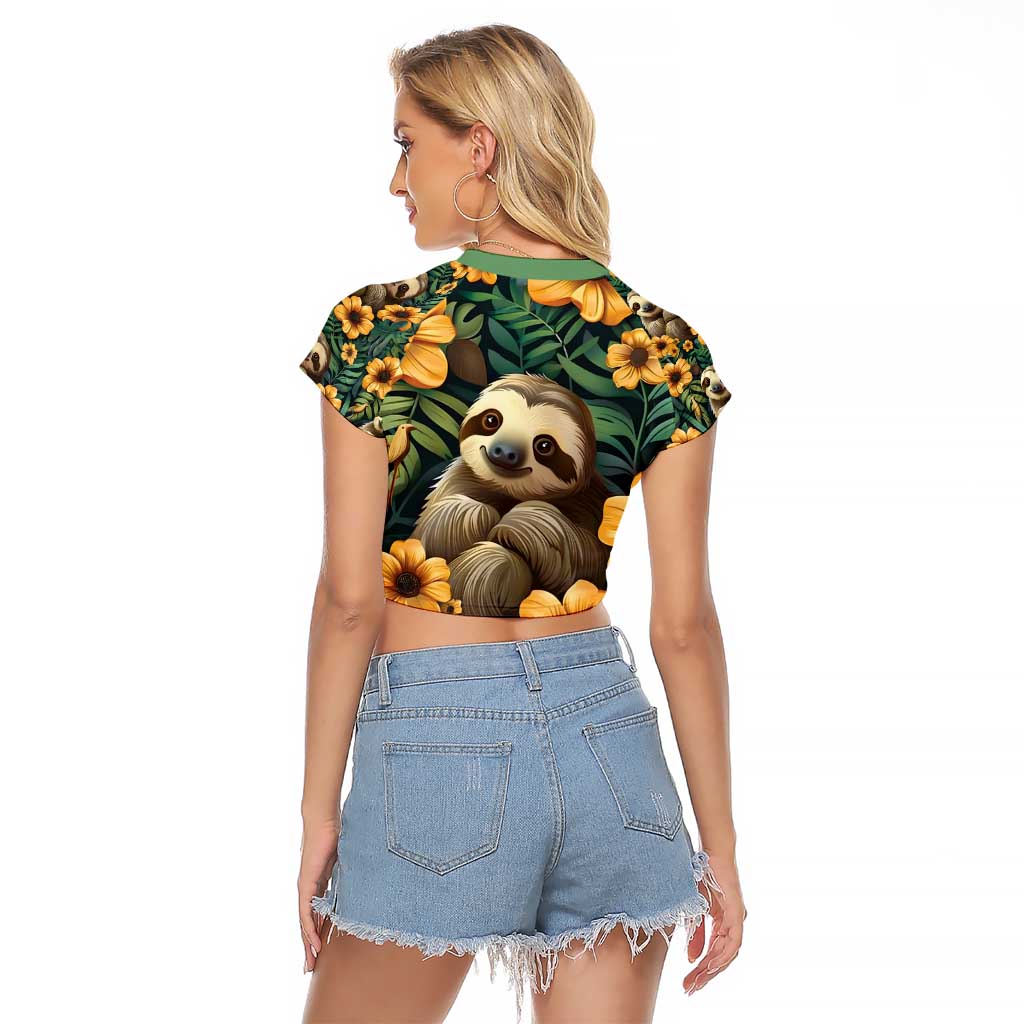 Sloth with Flowers Seamless Style Raglan Cropped T Shirt - Wonder Print Shop