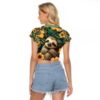 Sloth with Flowers Seamless Style Raglan Cropped T Shirt - Wonder Print Shop