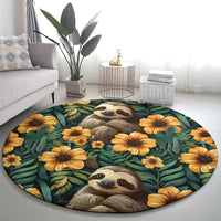Sloth with Flowers Seamless Style Round Carpet