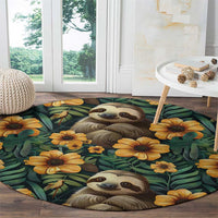 Sloth with Flowers Seamless Style Round Carpet