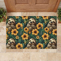 Sloth with Flowers Seamless Style Rubber Doormat - Wonder Print Shop