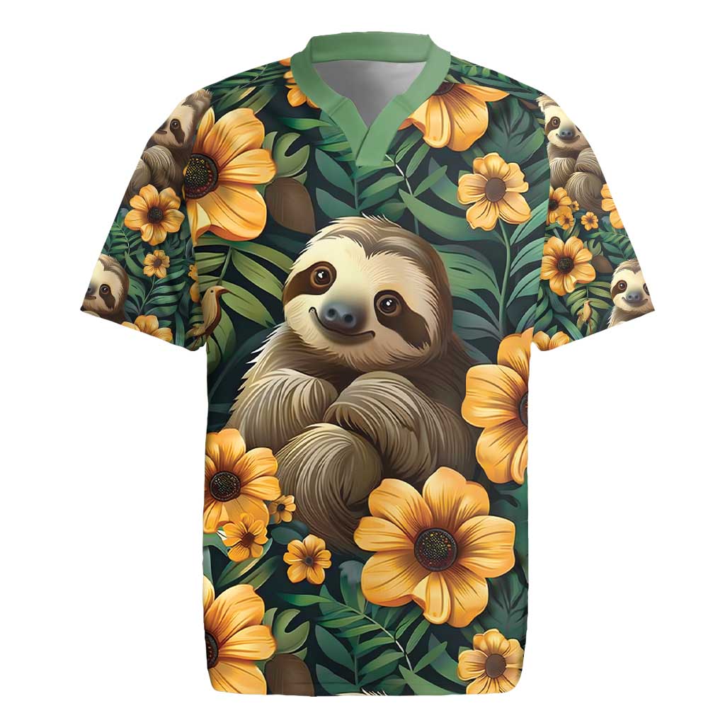 Sloth with Flowers Seamless Style Rugby Jersey - Wonder Print Shop
