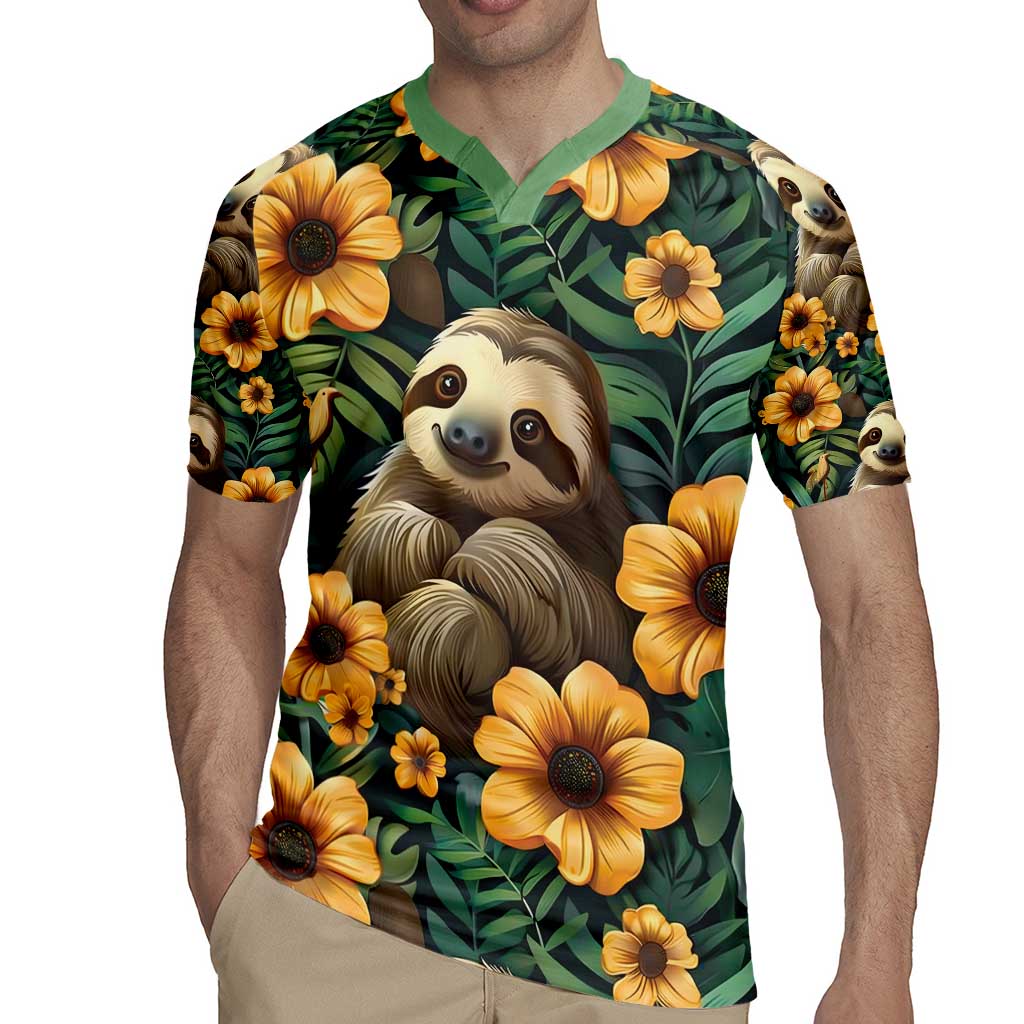 Sloth with Flowers Seamless Style Rugby Jersey - Wonder Print Shop