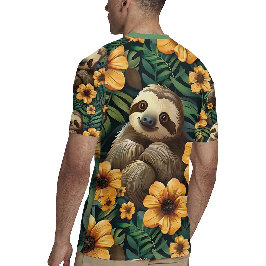 Sloth with Flowers Seamless Style Rugby Jersey - Wonder Print Shop