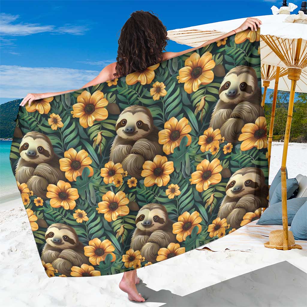 Sloth with Flowers Seamless Style Sarong - Wonder Print Shop