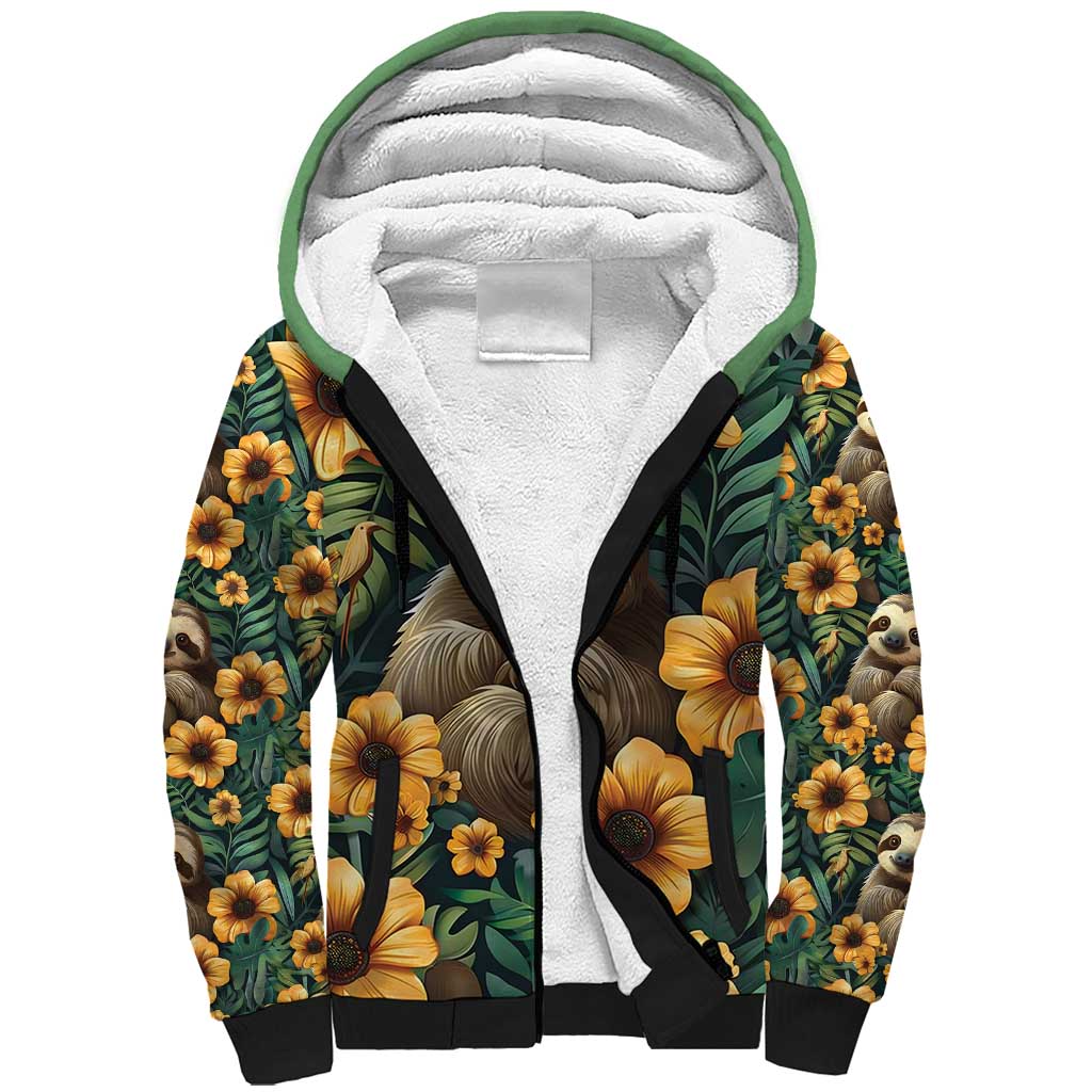 Sloth with Flowers Seamless Style Sherpa Hoodie - Wonder Print Shop