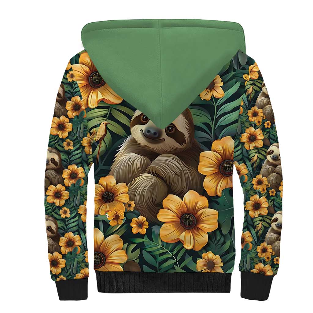 Sloth with Flowers Seamless Style Sherpa Hoodie - Wonder Print Shop