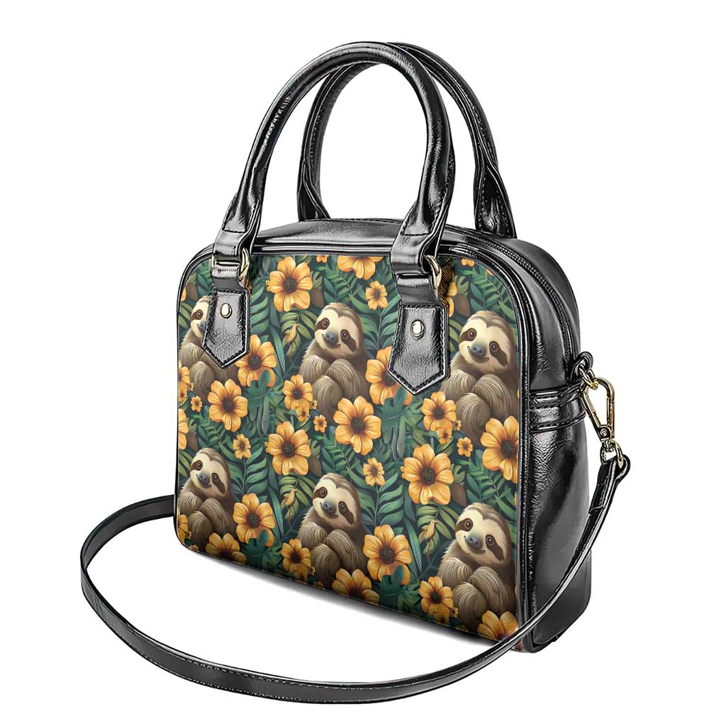 Sloth with Flowers Seamless Style Shoulder Handbag