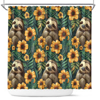 Sloth with Flowers Seamless Style Shower Curtain