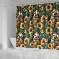Sloth with Flowers Seamless Style Shower Curtain