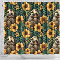 Sloth with Flowers Seamless Style Shower Curtain