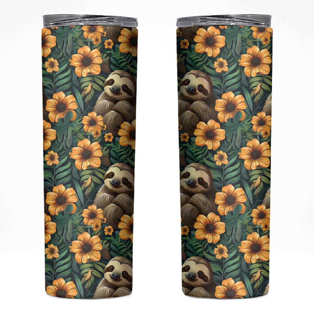 Sloth with Flowers Seamless Style Skinny Tumbler - Wonder Print Shop