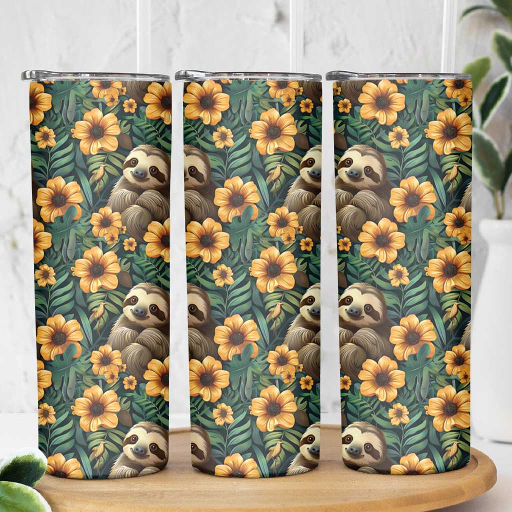 Sloth with Flowers Seamless Style Skinny Tumbler - Wonder Print Shop