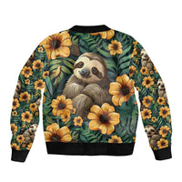 Sloth with Flowers Seamless Style Sleeve Zip Bomber Jacket - Wonder Print Shop
