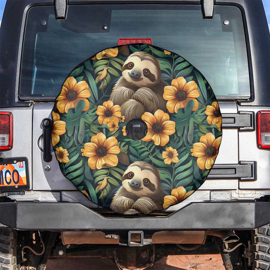 Sloth with Flowers Seamless Style Spare Tire Cover - Wonder Print Shop